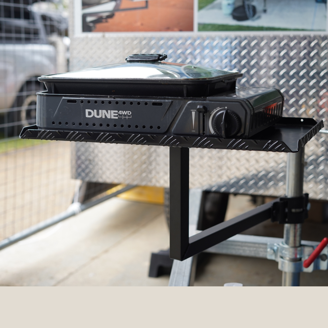 BBQARM aluminium chequer-plate tray for swing away arm or BBQARM Mate mounting system