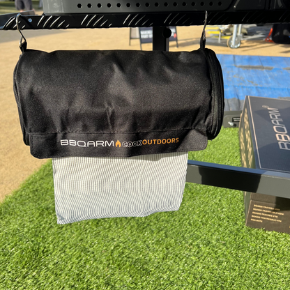 BBQARM paper towel holder to protect and store paper towel in camp and caravan setups.