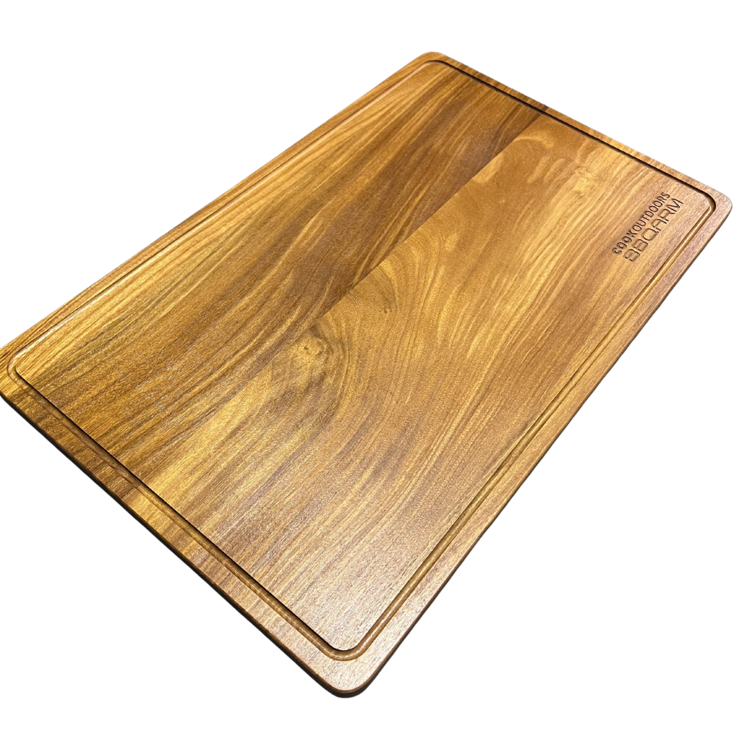 BBQARM teak cutting board portable chopping board for caravan, camping and outdoor cooking