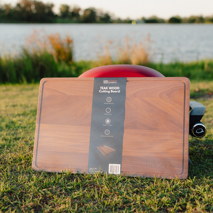 BBQARM teak cutting board portable chopping board for caravan, camping and outdoor cooking