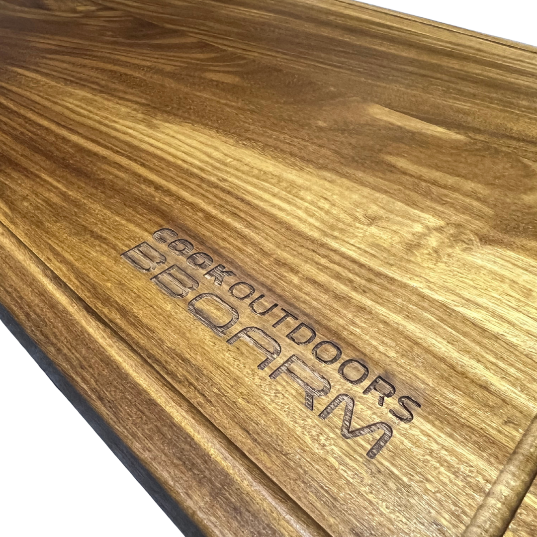 BBQARM teak cutting board portable chopping board for caravan, camping and outdoor cooking
