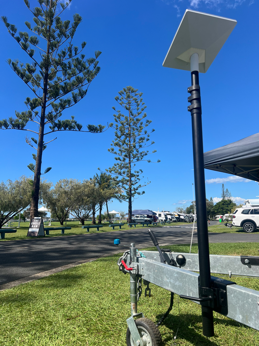 Xplore Outdoors fibreglass extension pole for Starlink with adjustable height mounting system for caravan and camping