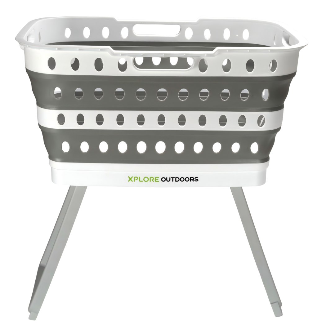 Xplore Outdoors collapsible camping laundry basket with foldable legs for caravan and camping use