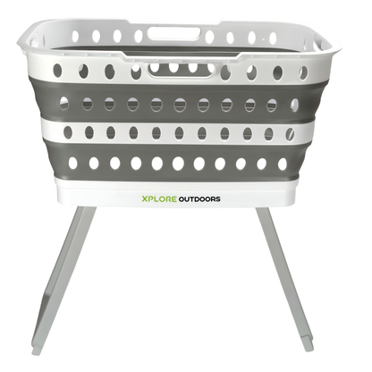 Xplore Outdoors collapsible camping laundry basket with foldable legs for caravan and camping use
