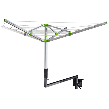 BBQARM Clothesline Connector Kit on swing away arm holding portable xplore outdoors foldable camping clothesline