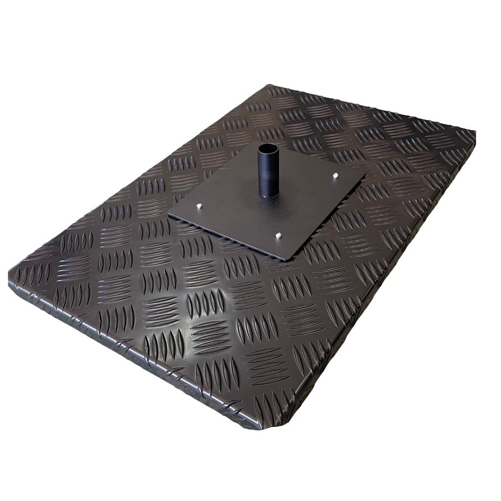 BBQARM aluminium chequer-plate tray for swing away arm mounting systems