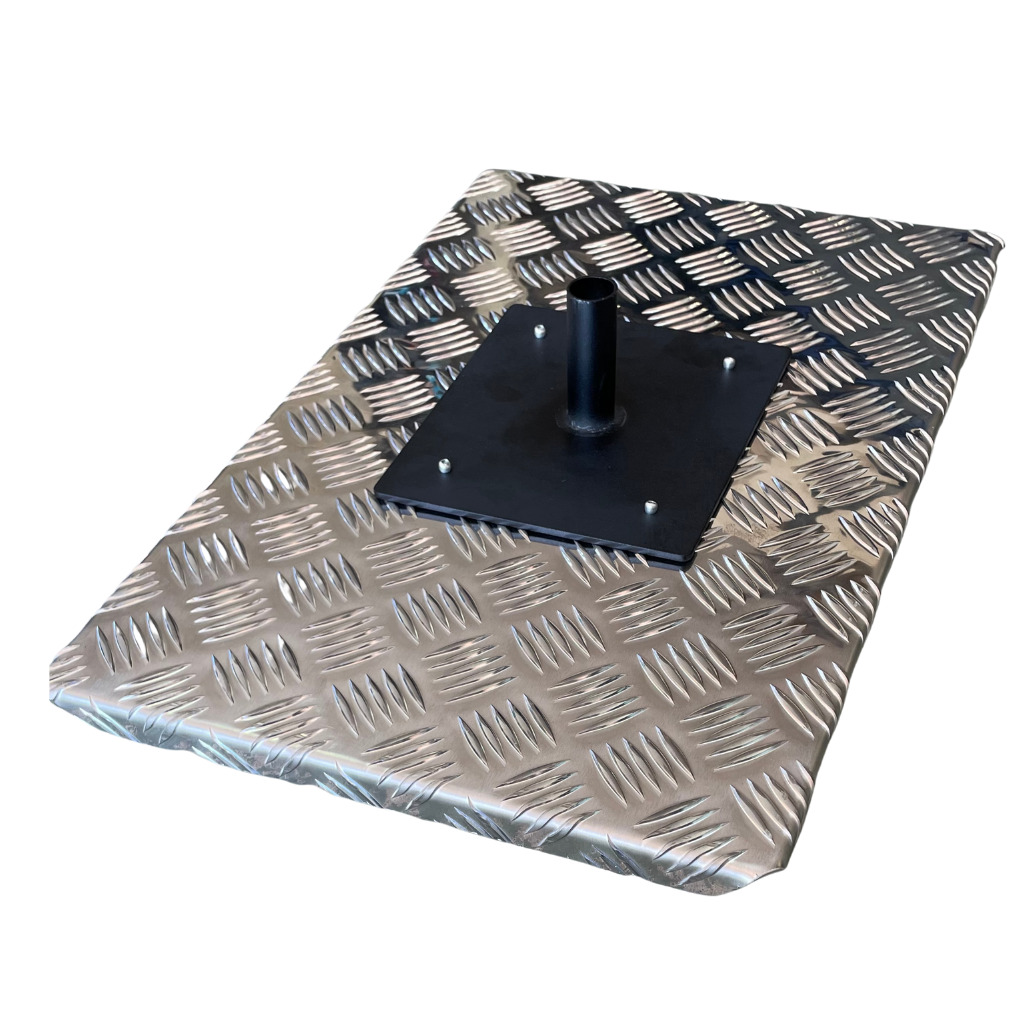 BBQARM aluminium chequer-plate tray for a swing away arm mounting system