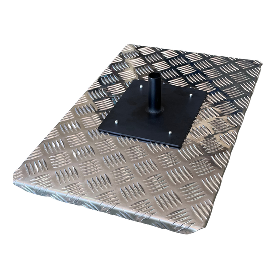 BBQARM aluminium chequer-plate tray for a swing away arm mounting system